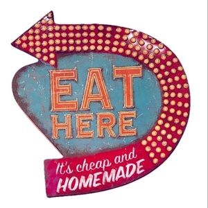 “Eat Here” Retro Tim 15” x 16” Wall Decor. New item.